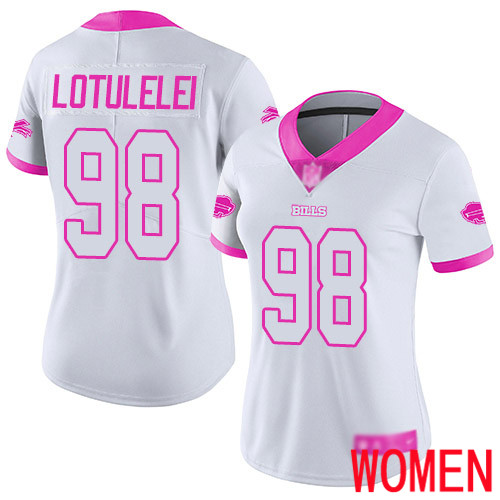 Women Buffalo Bills #98 Star Lotulelei Limited White Pink Rush Fashion NFL Jersey